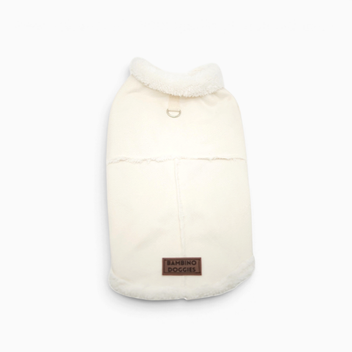 Abrigo de borreguito beige para perros de Bambino Doggies con hebilla en D para correa y cierre de clicks