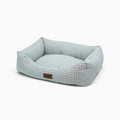 Cama para perros Bambino Doggies con estampado de cuadros vichy en color turquesa y etiqueta de piel sintética