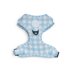 Arnés ajustable Bambino Doggies de neopreno con estampado de cuadros vichy en color azul y malla transpirable