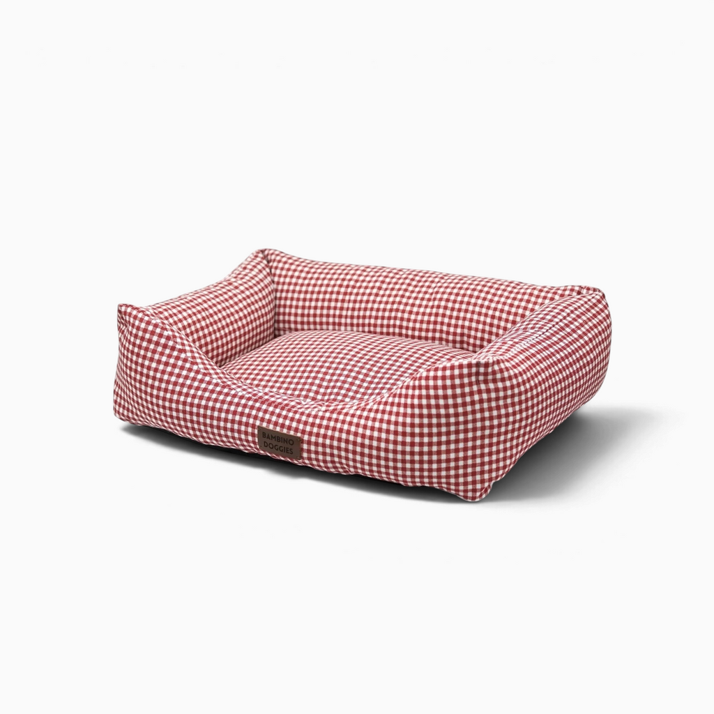 Cama para perros Bambino Doggies con estampado de cuadros vichy en color granate y base antideslizante