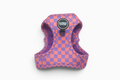 Arnés body Purple de Bambino Doggies con estampado de cuadros en tonos morado y naranja, diseño ligero y cómodo.